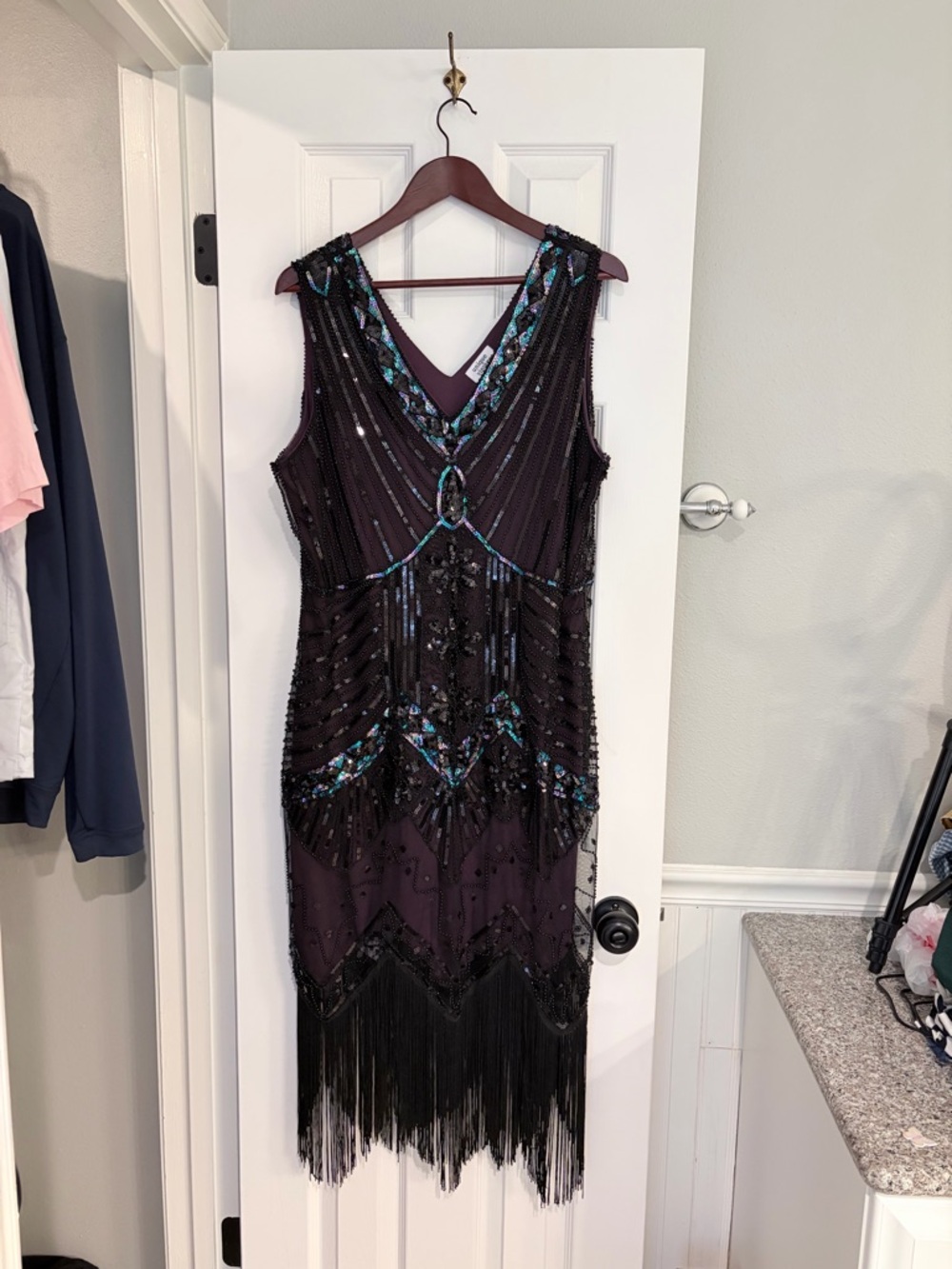 Unique Vintage Purple Fringe Flapper Dress 1920s Deco Plus 3X - Picture 2 of 7